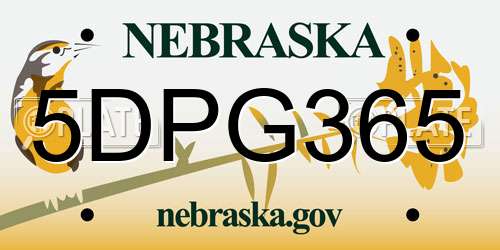 5DPG365 Nebraska License Plate