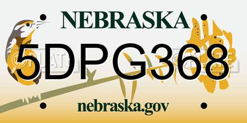 5DPG368 Nebraska License Plate