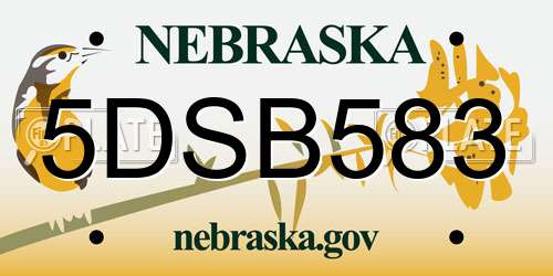 5DSB583 Nebraska License Plate
