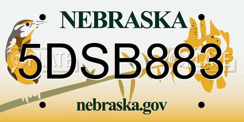5DSB883 Nebraska License Plate