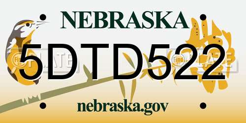 5DTD522 Nebraska License Plate