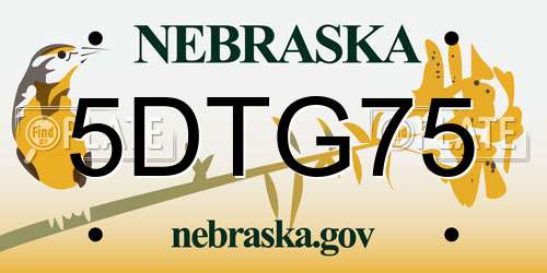 5DTG75 Nebraska License Plate