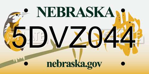 5DVZ044 Nebraska License Plate