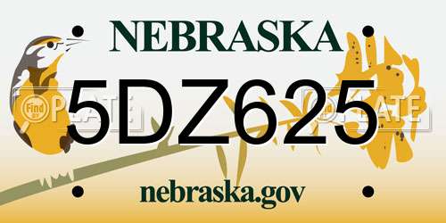 5DZ625 Nebraska License Plate