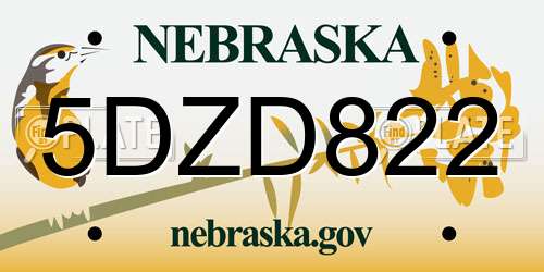 5DZD822 Nebraska License Plate