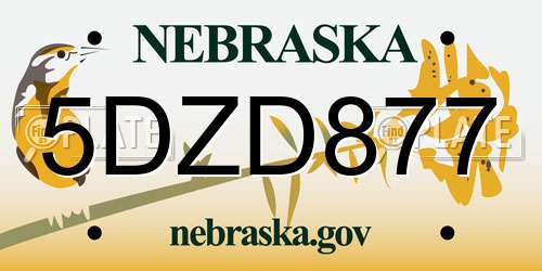 5DZD877 Nebraska License Plate
