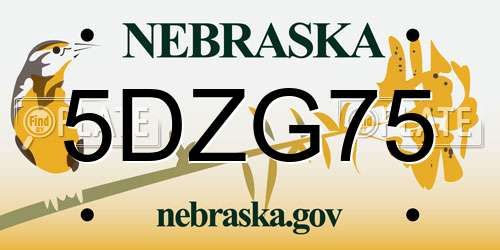 5DZG75 Nebraska License Plate