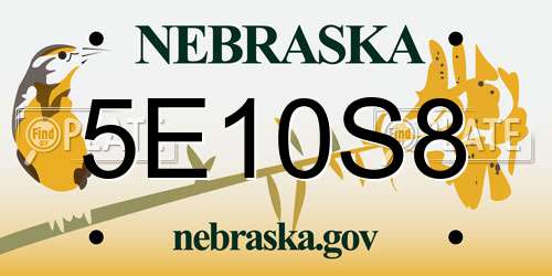 5E10S8 Nebraska License Plate