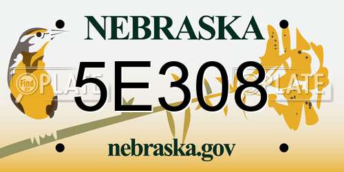 5E308 Nebraska License Plate