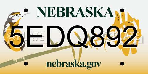 5EDQ892 Nebraska License Plate