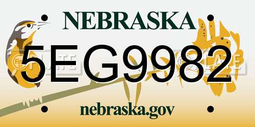 5EG9982 Nebraska License Plate