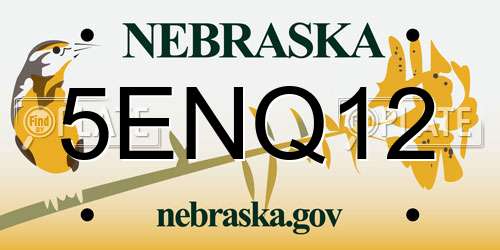 5ENQ12 Nebraska License Plate