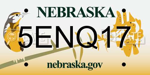 5ENQ17 Nebraska License Plate