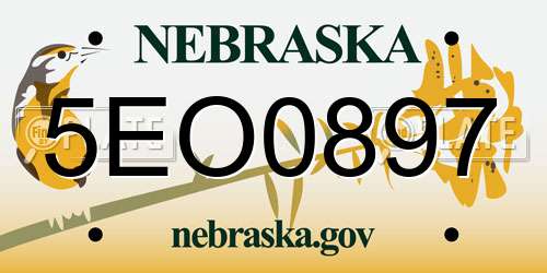 5EO0897 Nebraska License Plate
