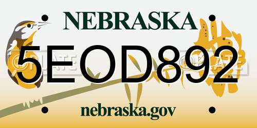 5EOD892 Nebraska License Plate