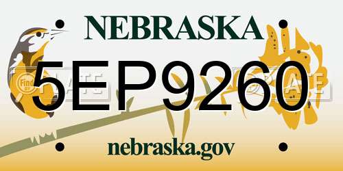 5EP9260 Nebraska License Plate