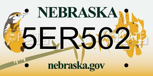 5ER562 Nebraska License Plate