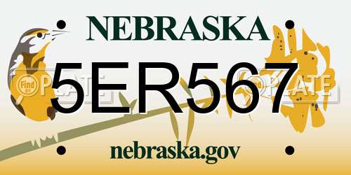 5ER567 Nebraska License Plate