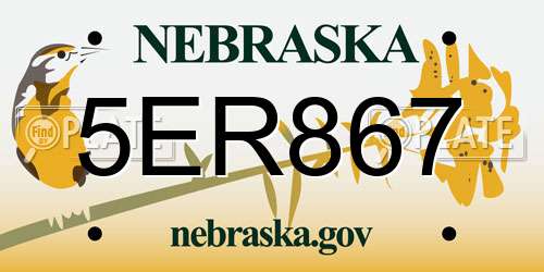 5ER867 Nebraska License Plate