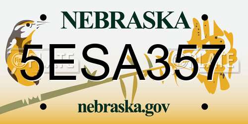 5ESA357 Nebraska License Plate