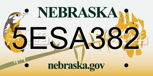 5ESA382 Nebraska License Plate