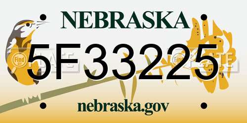 5F33225 Nebraska License Plate