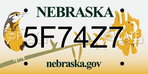 5F74Z7 Nebraska License Plate