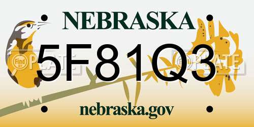 5F81Q3 Nebraska License Plate