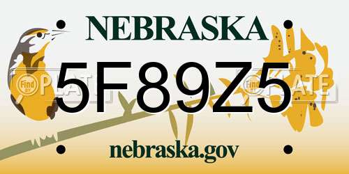 5F89Z5 Nebraska License Plate