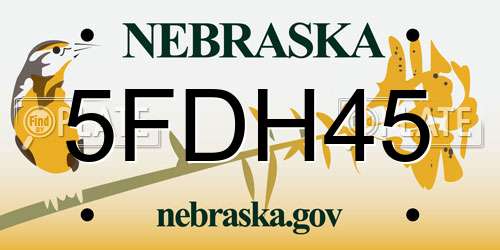 5FDH45 Nebraska License Plate