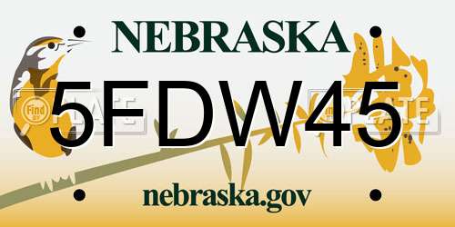5FDW45 Nebraska License Plate