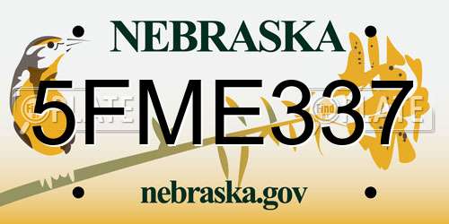 5FME337 Nebraska License Plate