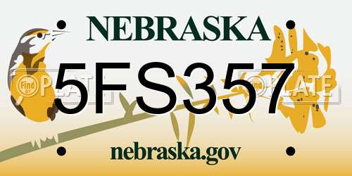5FS357 Nebraska License Plate