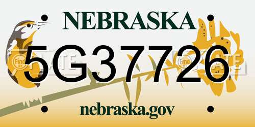 5G37726 Nebraska License Plate