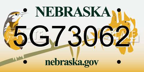 5G73062 Nebraska License Plate