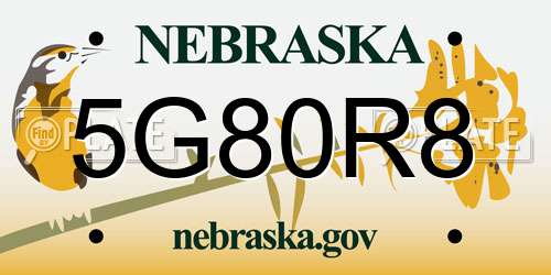 5G80R8 Nebraska License Plate