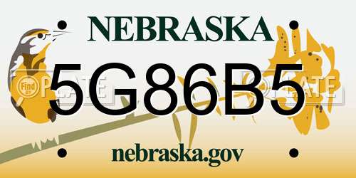 5G86B5 Nebraska License Plate