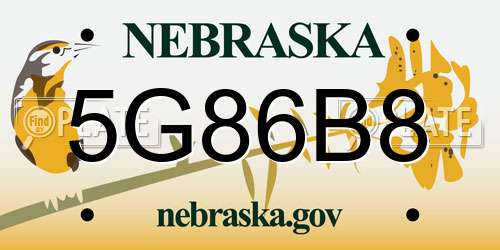 5G86B8 Nebraska License Plate