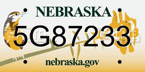 5G87233 Nebraska License Plate