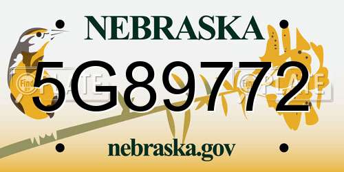 5G89772 Nebraska License Plate