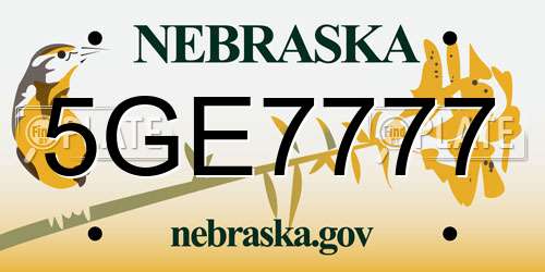 5GE7777 Nebraska License Plate