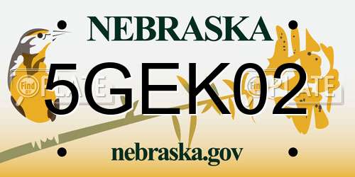 5GEK02 Nebraska License Plate