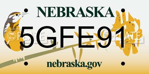5GFE91 Nebraska License Plate