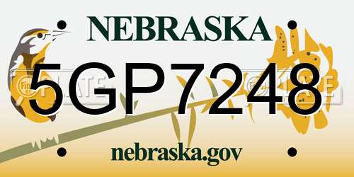 5GP7248 Nebraska License Plate