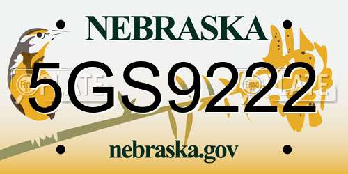 5GS9222 Nebraska License Plate