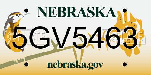 5GV5463 Nebraska License Plate