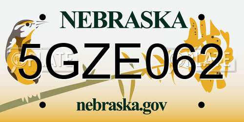 5GZE062 Nebraska License Plate
