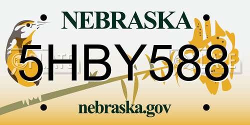 5HBY588 Nebraska License Plate