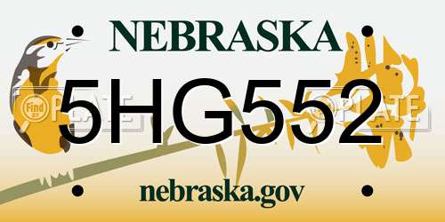 5HG552 Nebraska License Plate