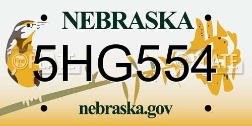 5HG554 Nebraska License Plate